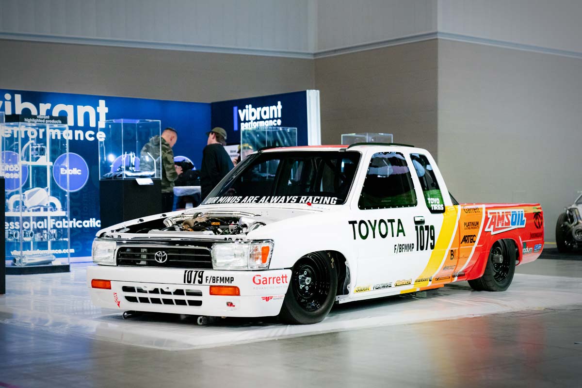 Scott Birdsall's Toyota X-Cab 2JZ-GTE engine in the Vibrant Performance Booth at the 2023 PRI Show